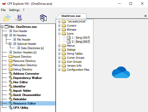 Иконка в ресурсах исполняемого файла OneDrives.exe