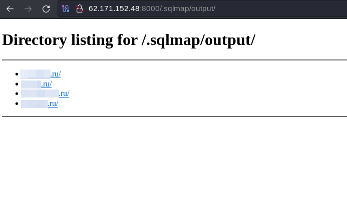 Содержимое директории с логами SQLMap