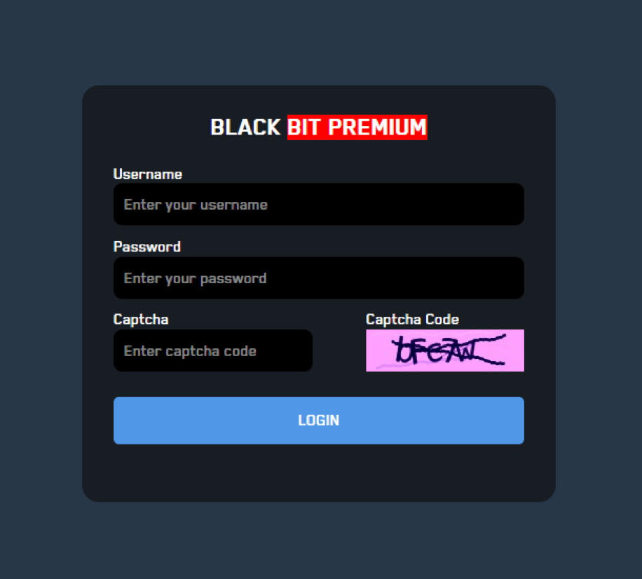 Окно входа на портал Black Bit Premium